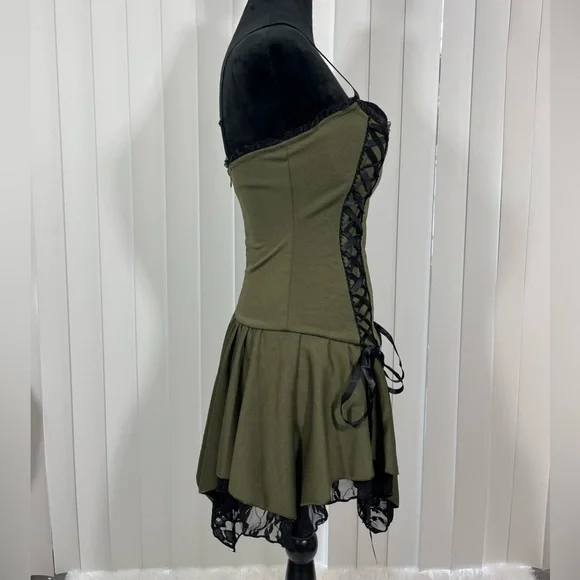 💔SOLD💔CURRENT MOOD Lost Tales Corset Mini Dress Handkerchief Hem Lace Trim - Picture 4 of 14